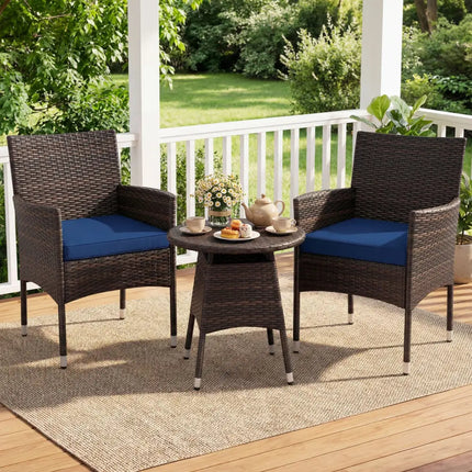 3 Piece Patio Furniture Set Outside Bistro Set for Porch-Navy - Navy - Patio Conversation Sets