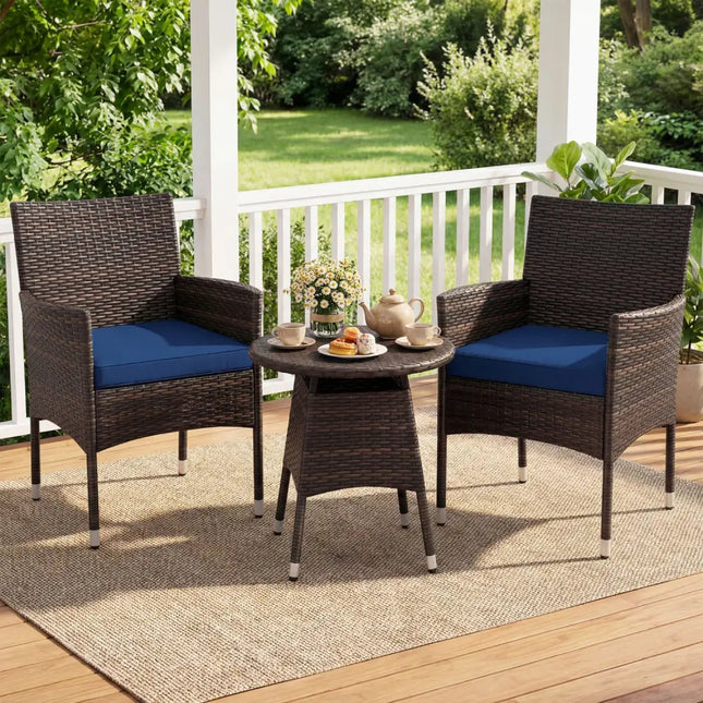 3 Piece Patio Furniture Set Outside Bistro Set for Porch-Navy - Navy - Patio Conversation Sets
