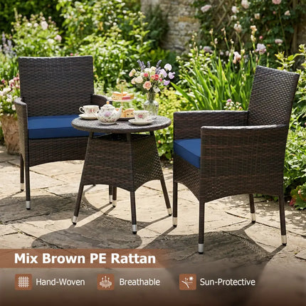 3 Piece Patio Furniture Set Outside Bistro Set for Porch-Navy - Navy - Patio Conversation Sets