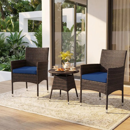 3 Piece Patio Furniture Set Outside Bistro Set for Porch-Navy - Navy - Patio Conversation Sets