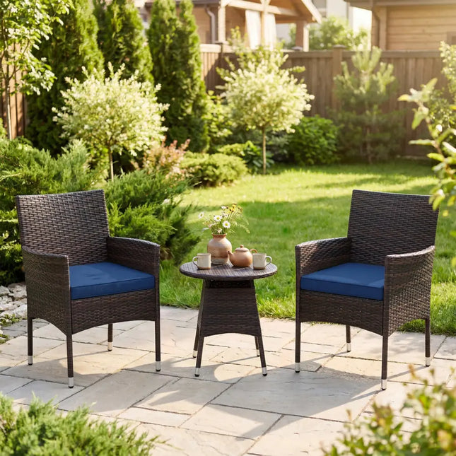 3 Piece Patio Furniture Set Outside Bistro Set for Porch-Navy - Navy - Patio Conversation Sets