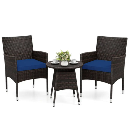 3 Piece Patio Furniture Set Outside Bistro Set for Porch-Navy - Navy - Patio Conversation Sets