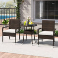 3-Piece Patio Furniture Set PE Rattan Wicker Chairs with Tempered Glass Top Table-White - White - Patio Conversation