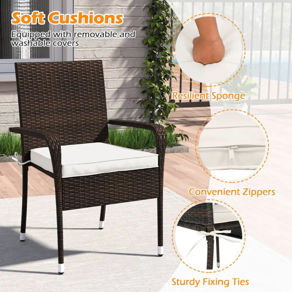 3-Piece Patio Furniture Set PE Rattan Wicker Chairs with Tempered Glass Top Table-White - White - Patio Conversation