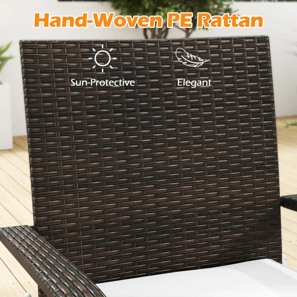 3-Piece Patio Furniture Set PE Rattan Wicker Chairs with Tempered Glass Top Table-White - White - Patio Conversation