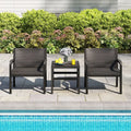 3 Piece Patio Furniture Set with 2 Modern Rattan Armchair and 25 Inch Squire Side Table-Black - Black - Patio