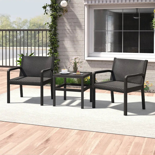 3 Piece Patio Furniture Set with 2 Modern Rattan Armchair and 25 Inch Squire Side Table-Black - Black - Patio