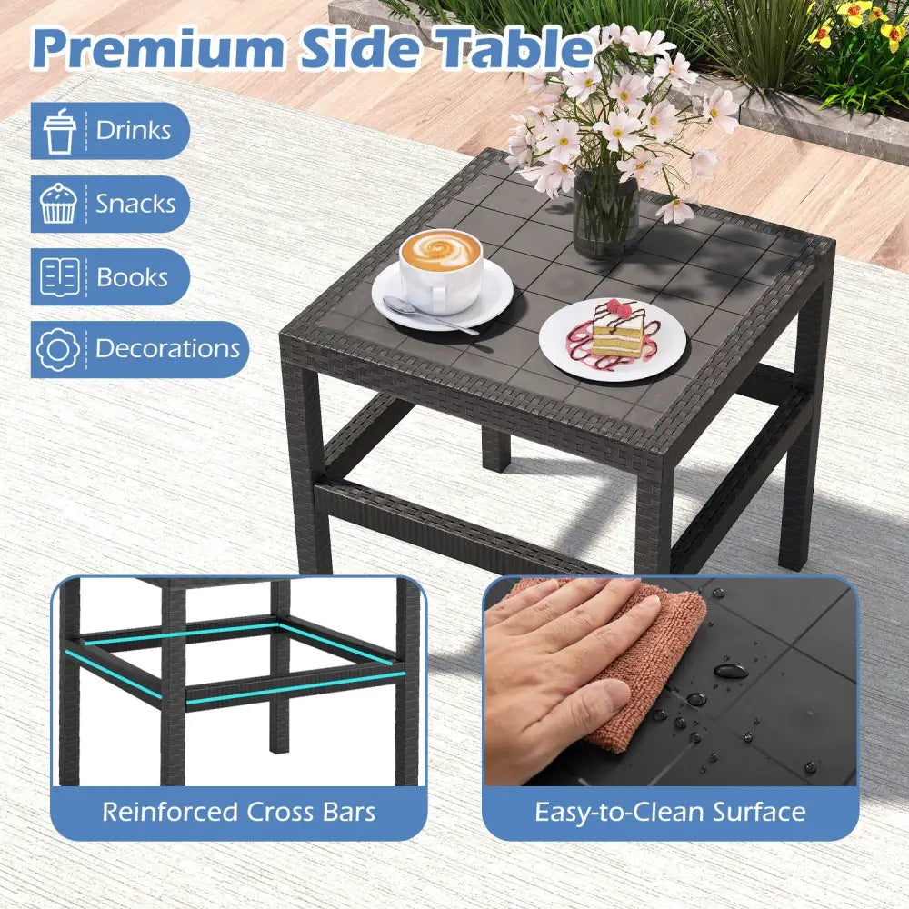 3 Piece Patio Furniture Set with 2 Modern Rattan Armchair and 25 Inch Squire Side Table-Black - Black - Patio
