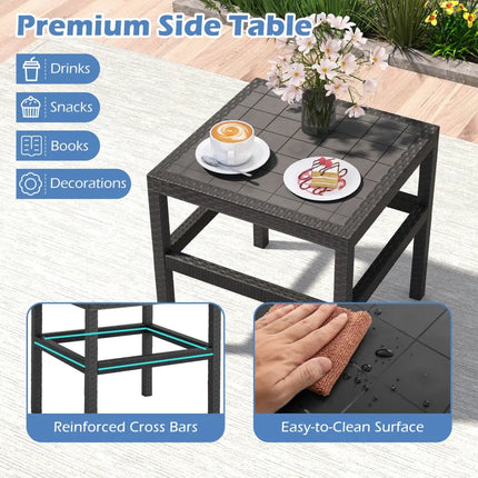 3 Piece Patio Furniture Set with 2 Modern Rattan Armchair and 25 Inch Squire Side Table-Black - Black - Patio