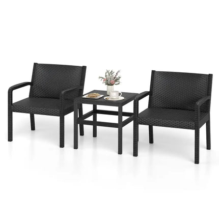 3 Piece Patio Furniture Set with 2 Modern Rattan Armchair and 25 Inch Squire Side Table-Black - Black - Patio