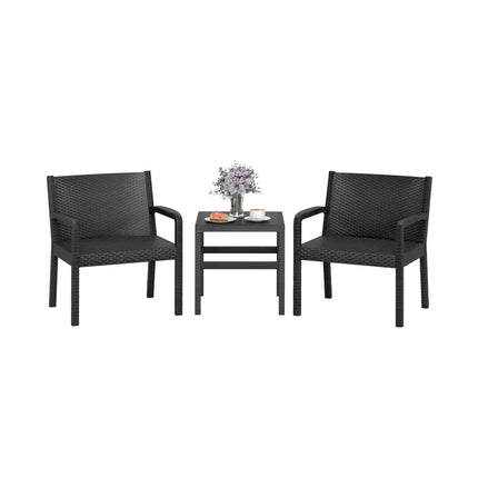 3 Piece Patio Furniture Set with 2 Modern Rattan Armchair and 25 Inch Squire Side Table-Black - Black - Patio