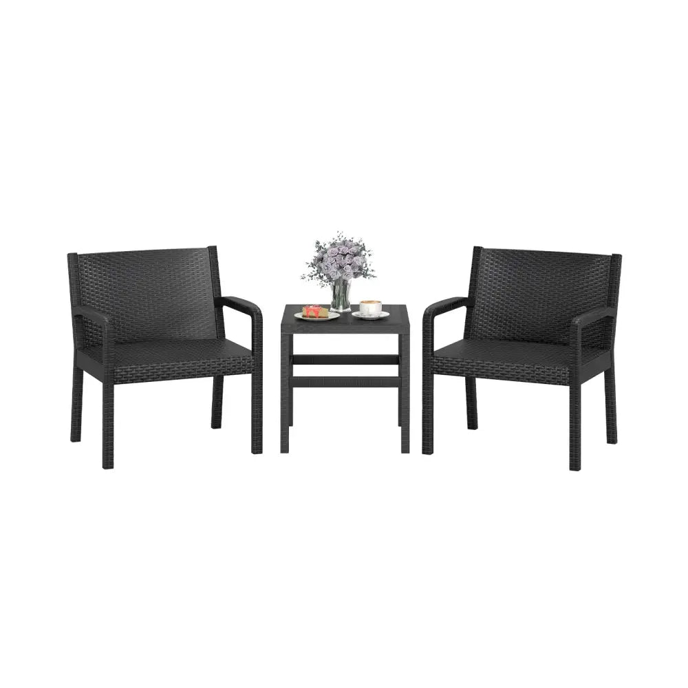 3 Piece Patio Furniture Set with 2 Modern Rattan Armchair and 25 Inch Squire Side Table-Black - Black - Patio