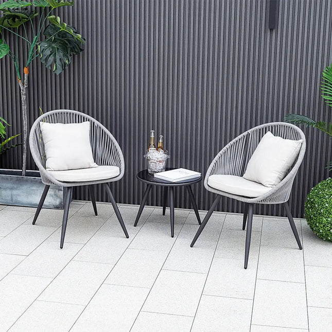 3 Piece Patio Furniture Set with Seat and Back Cushions-Gray - Gray - Patio Conversation Sets