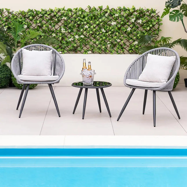 3 Piece Patio Furniture Set with Seat and Back Cushions-Gray - Gray - Patio Conversation Sets