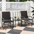 3 Piece Patio Gliding Set with Tempered Glass Coffee Table All Weather-Brown - Brown - Patio Conversation Sets