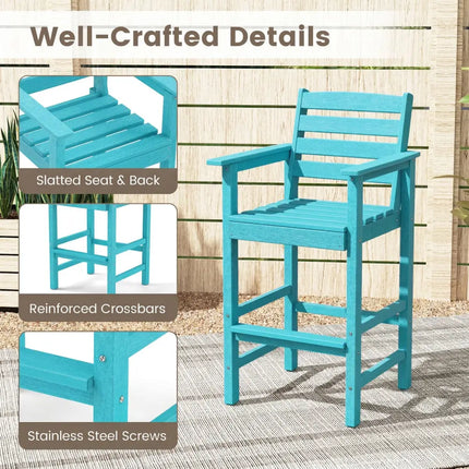 3-Piece Patio HDPE Bar Set with Square High-Top Table for Backyard and Poolside-Turquoise - Turquoise - Patio Furniture