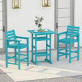 3-Piece Patio HDPE Bar Set with Square High-Top Table for Backyard and Poolside-Turquoise - Turquoise - Patio Bar