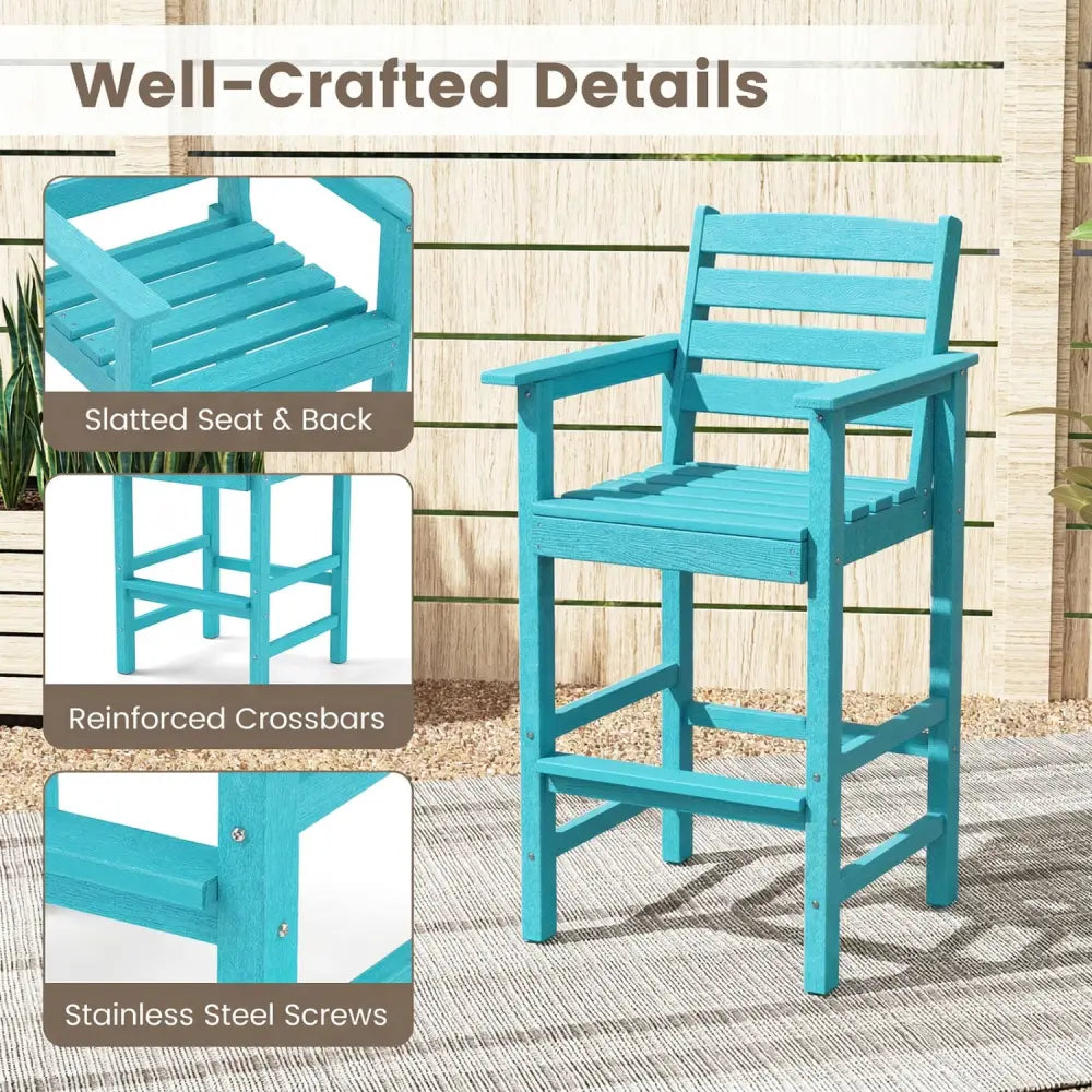 3-Piece Patio HDPE Bar Set with Square High-Top Table for Backyard and Poolside-Turquoise - Turquoise - Patio Bar