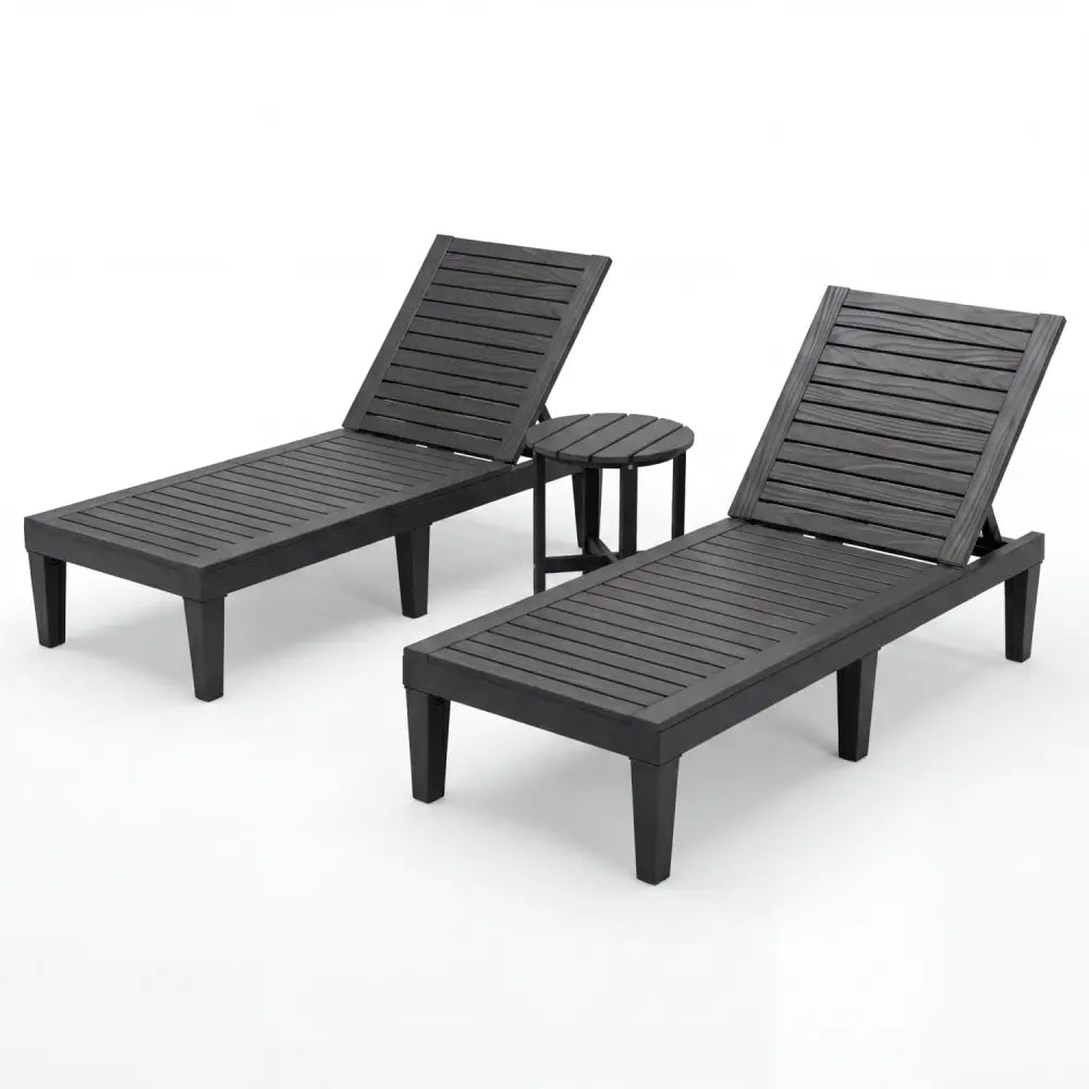 3-Piece Patio Lounge Set with Adjustable Recliner Chairs and Round Side Table for Poolside - Outdoor Chaise Lounges