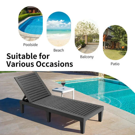 3-Piece Patio Lounge Set with Adjustable Recliner Chairs and Round Side Table for Poolside - Outdoor Chaise Lounges