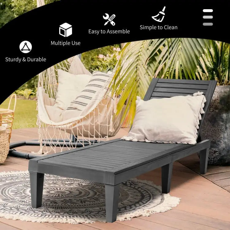3-Piece Patio Lounge Set with Adjustable Recliner Chairs and Round Side Table for Poolside - Outdoor Chaise Lounges
