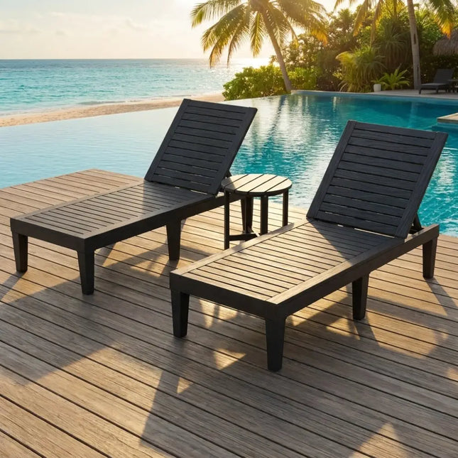 3-Piece Patio Lounge Set with Adjustable Recliner Chairs and Round Side Table for Poolside - Outdoor Chaise Lounges