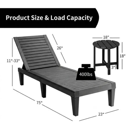 3-Piece Patio Lounge Set with Adjustable Recliner Chairs and Round Side Table for Poolside - Outdoor Chaise Lounges