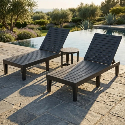3-Piece Patio Lounge Set with Adjustable Recliner Chairs and Round Side Table for Poolside - Outdoor Chaise Lounges