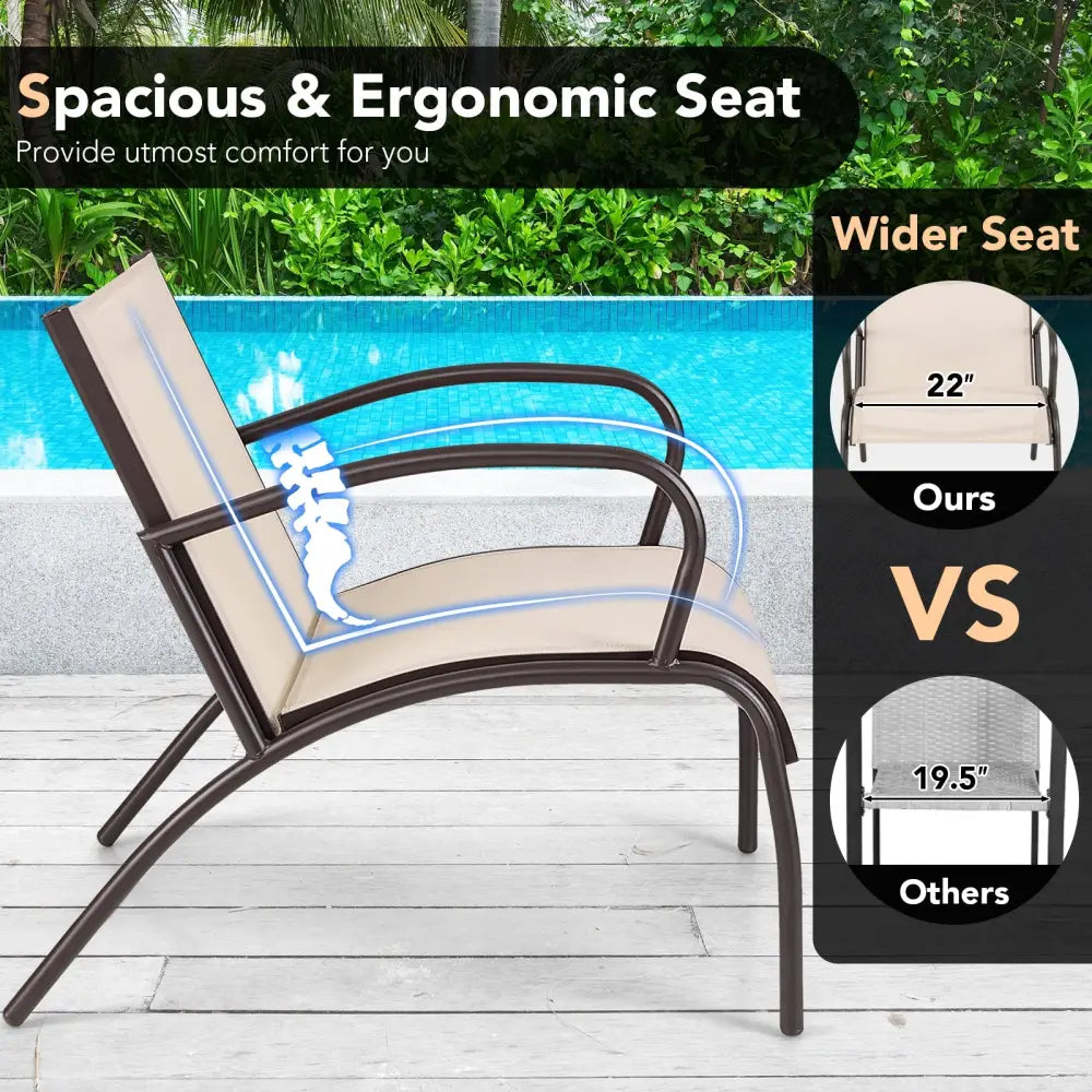 3 Piece Patio Metal Aluminum Wide Armchair and Table Set-Rusic Brown - Patio Conversation Sets