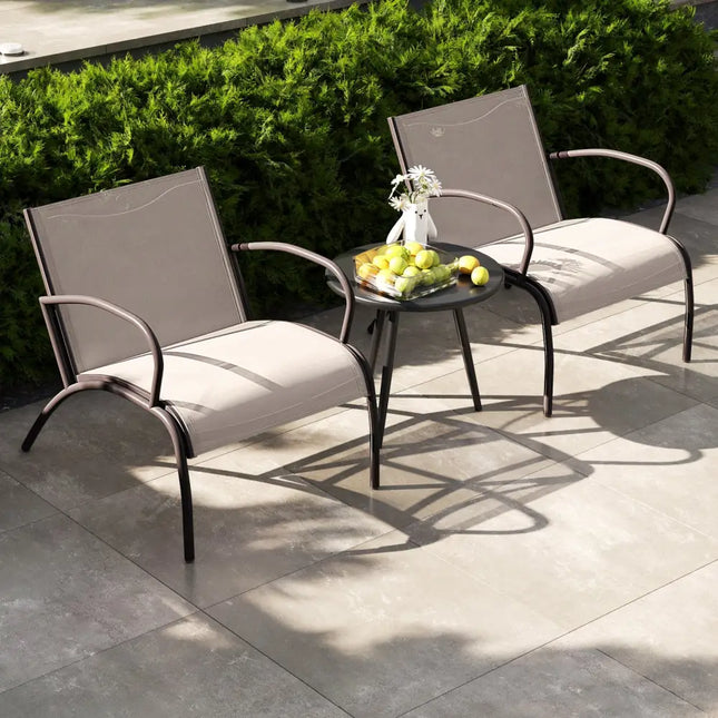 3 Piece Patio Metal Aluminum Wide Armchair and Table Set-Rusic Brown - Patio Conversation Sets