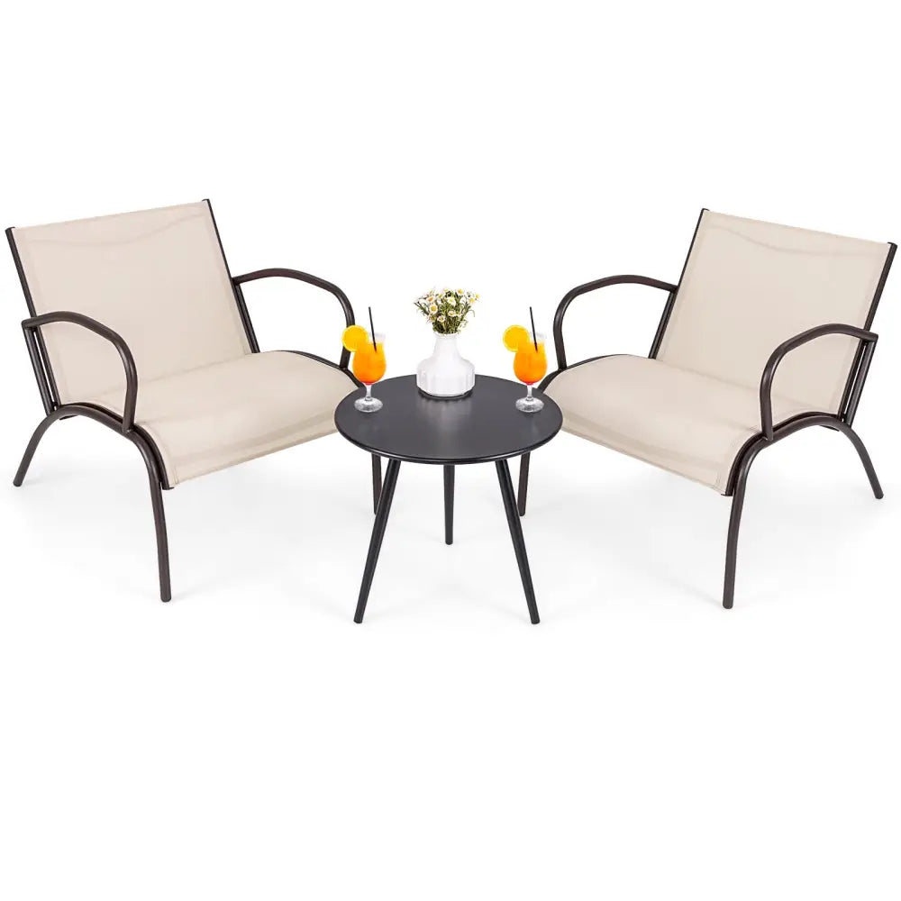 3 Piece Patio Metal Aluminum Wide Armchair and Table Set-Rusic Brown - Patio Conversation Sets