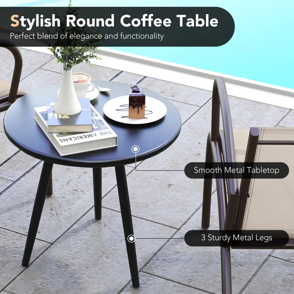 3 Piece Patio Metal Aluminum Wide Armchair and Table Set-Rusic Brown - Patio Conversation Sets