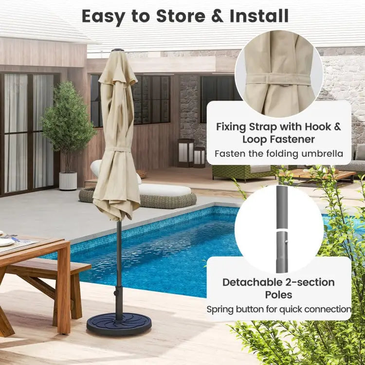 3-Piece Patio Picnic Table Set: Adjustable Wooden Picnic Table + Umbrella + Umbrella Base - Picnic Tables