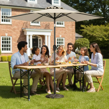 3-Piece Patio Picnic Table Set: Adjustable Wooden Picnic Table + Umbrella + Umbrella Base - Picnic Tables