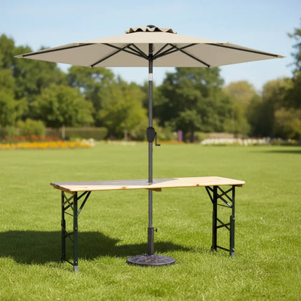 3-Piece Patio Picnic Table Set: Adjustable Wooden Picnic Table + Umbrella + Umbrella Base - Picnic Tables