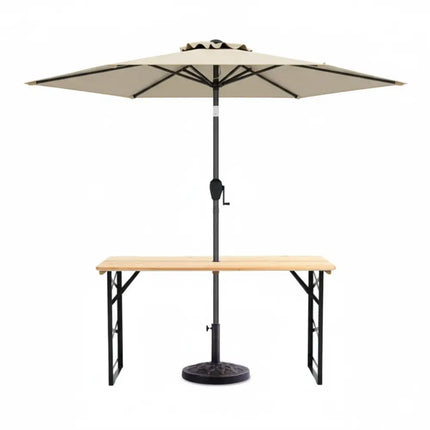 3-Piece Patio Picnic Table Set: Adjustable Wooden Picnic Table + Umbrella + Umbrella Base - Picnic Tables