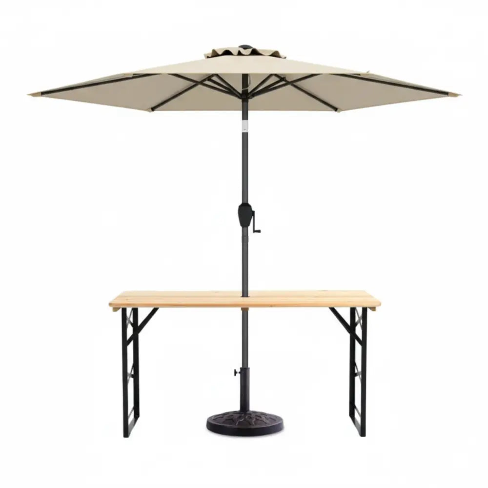 3-Piece Patio Picnic Table Set: Adjustable Wooden Picnic Table + Umbrella + Umbrella Base - Picnic Tables
