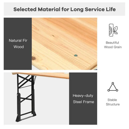3-Piece Patio Picnic Table Set: Adjustable Wooden Picnic Table + Umbrella + Umbrella Base - Picnic Tables