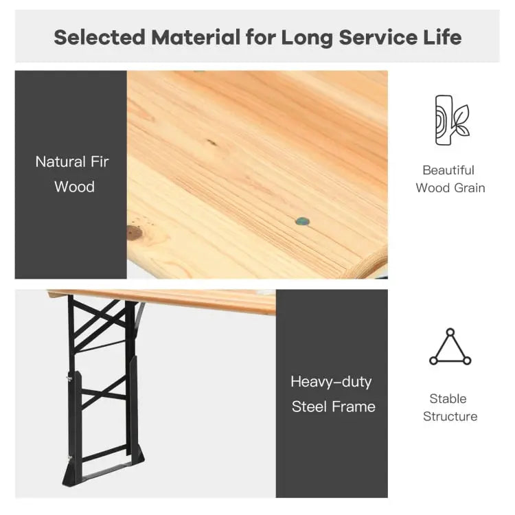 3-Piece Patio Picnic Table Set: Adjustable Wooden Picnic Table + Umbrella + Umbrella Base - Picnic Tables