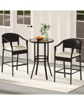 3-Piece Patio Rattan Bar Set with Tempered Glass Top for Backyard Poolside-Brown - Brown - Patio Bar Furniture