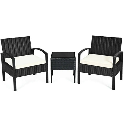 3 Piece Patio Rattan Furniture Set Sofa Cushioned Table Garden - White - Patio Conversation Sets