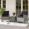 3-Piece Patio Rattan Roker Chairs with Tempered Glass Table and Soft Cushions-Mix Gray-Black - Mix Grey-black - Patio