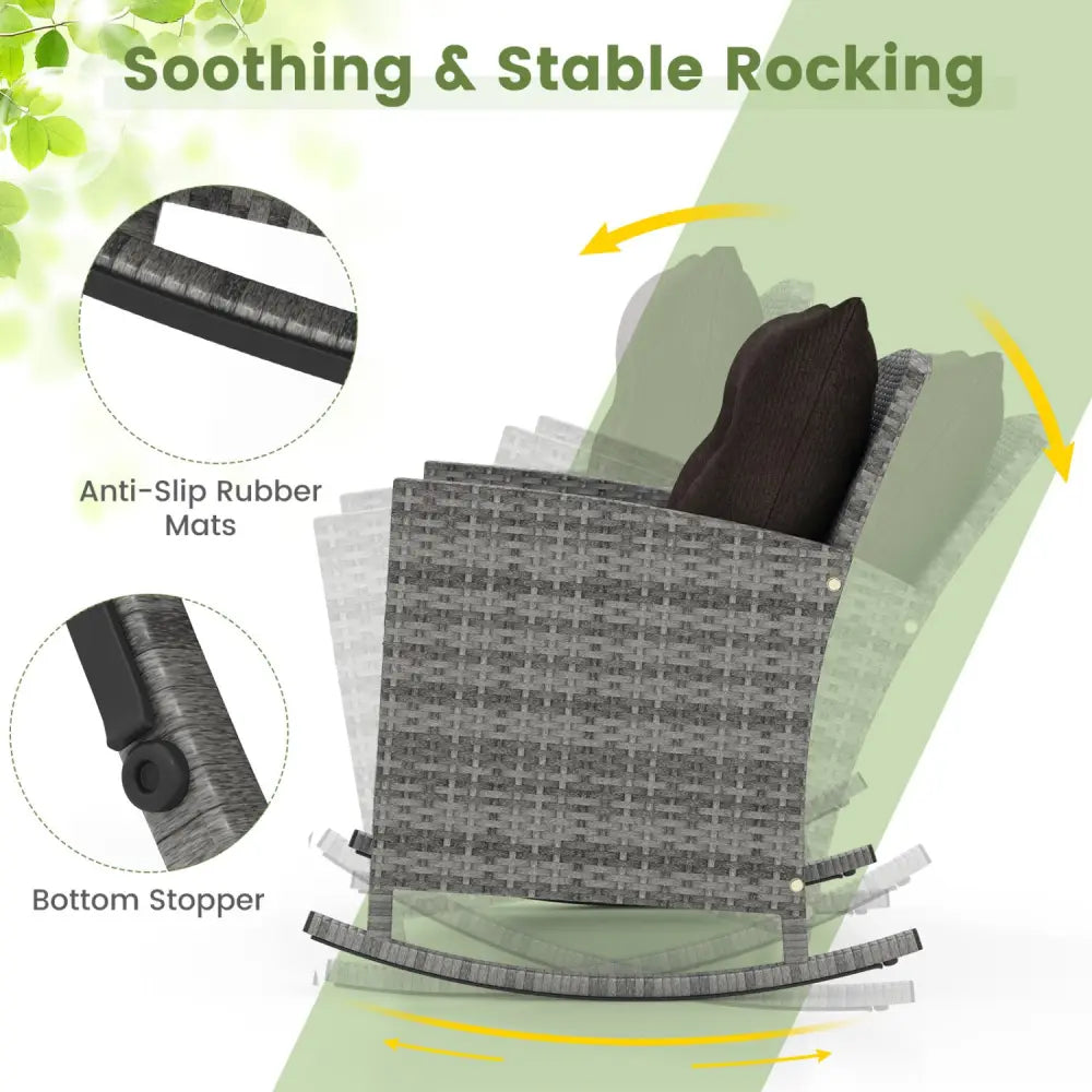 3-Piece Patio Rattan Roker Chairs with Tempered Glass Table and Soft Cushions-Mix Gray-Black - Mix Grey-black - Patio