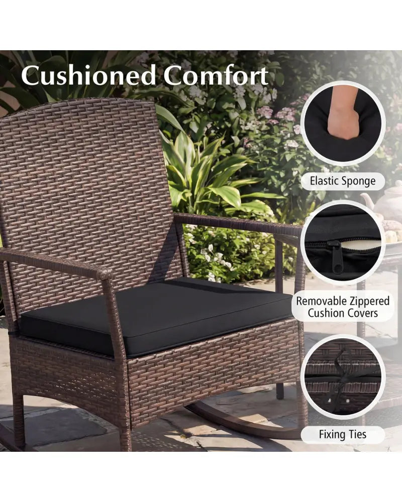 3 Piece Patio Rocking Bistro Set with 2-Tier Table-Black - Black - Patio Conversation Sets