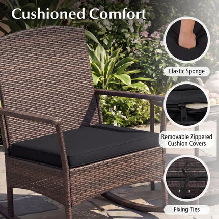 3 Piece Patio Rocking Bistro Set with 2-Tier Table-Black - Black - Patio Conversation Sets