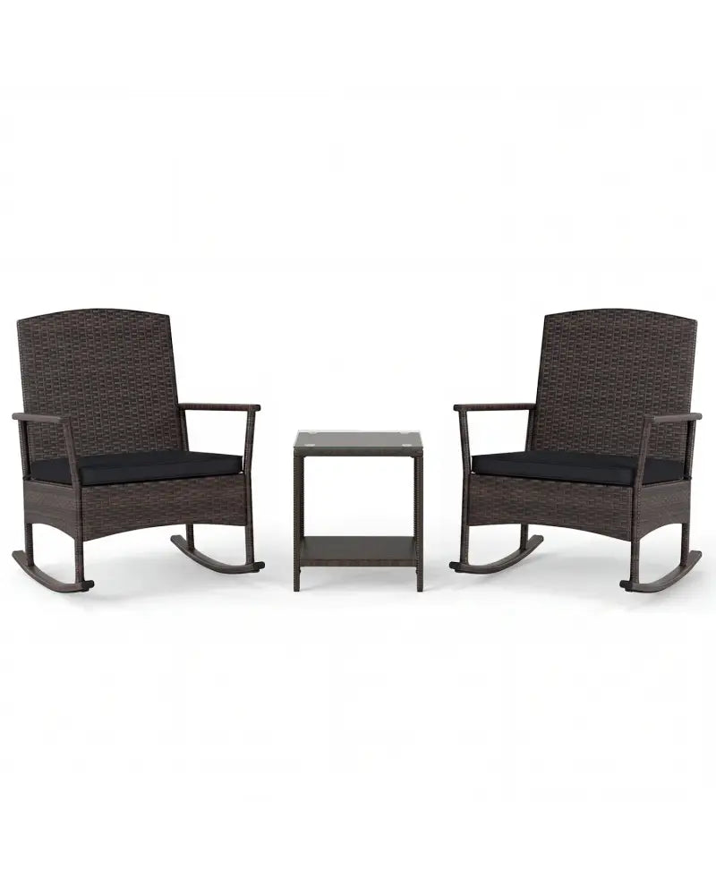 3 Piece Patio Rocking Bistro Set with 2-Tier Table-Black - Black - Patio Conversation Sets