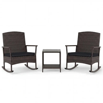 3 Piece Patio Rocking Bistro Set with 2Tier TableBlack - Oasis Home Essentials