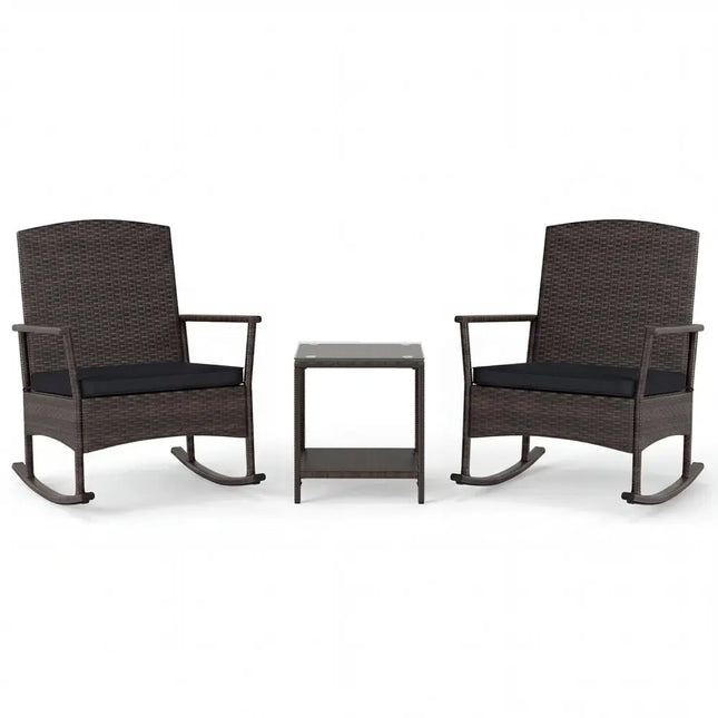 3 Piece Patio Rocking Bistro Set with 2Tier TableBlack - Oasis Home Essentials
