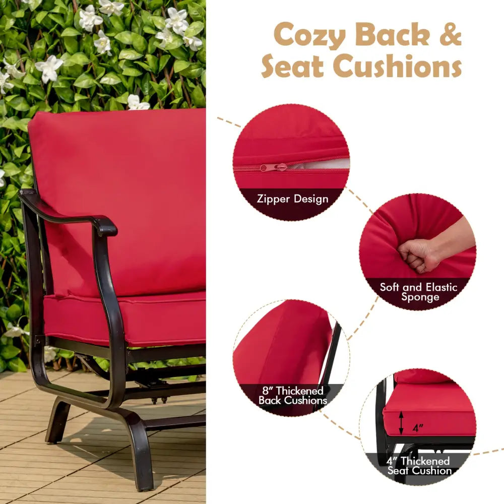 3 Piece Patio Rocking Chair Set with Coffee Table-Red - Red - Patio Conversation Sets