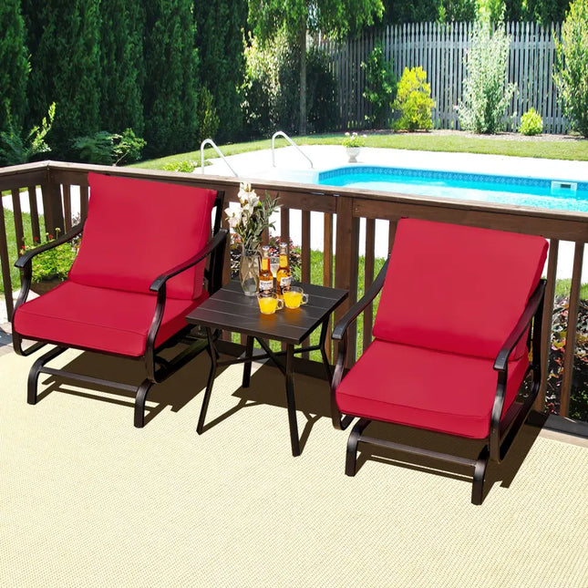 3 Piece Patio Rocking Chair Set with Coffee Table-Red - Red - Patio Conversation Sets